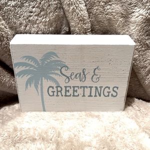 Quill To Paper By Six Trees “Seas & Greetings” Wood Sign Coastal Christmas Home